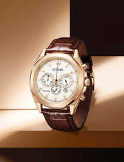 Citizen Eco-Drive Chronograph Herrenuhr Elfenbein Leder 41 mm
