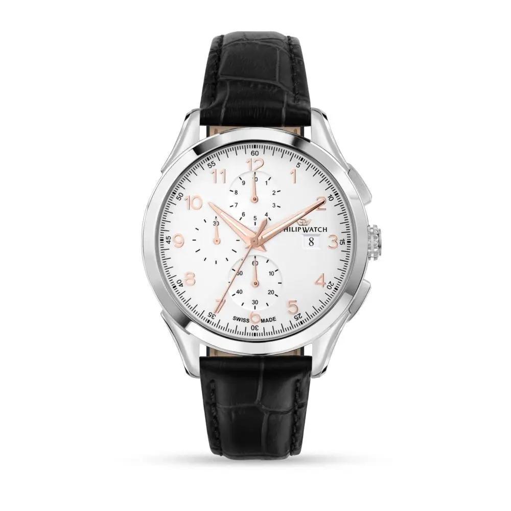 PHILIP WATCH R8271217002 ROMA CHRONOGRAPH HERRENUHR EDELSTAHL WEISS LEDER 41MM