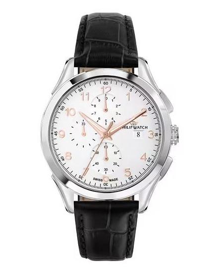 PHILIP WATCH R8271217002 ROMA CHRONOGRAPH HERRENUHR EDELSTAHL WEISS LEDER 41MM