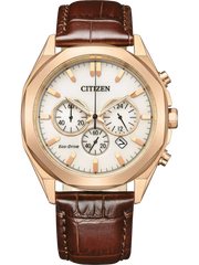 Citizen Eco-Drive Chronograph Herrenuhr Elfenbein Leder 41 mm – Produktbild 1